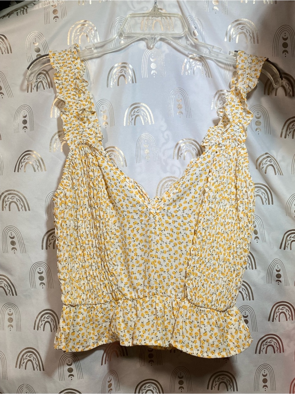 Sienna Sky Yellow Floral Smocked Crop Top